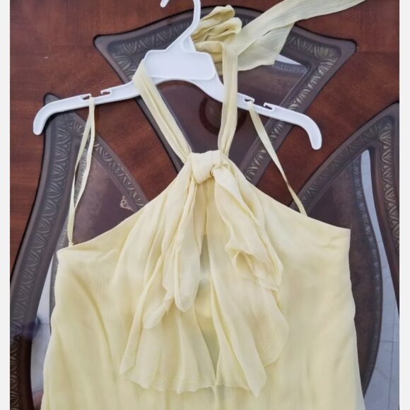 NWT BCBG MAXARIA Yellow Halter Dress with sequined bottom Size L 8 - Picture 3 of 6
